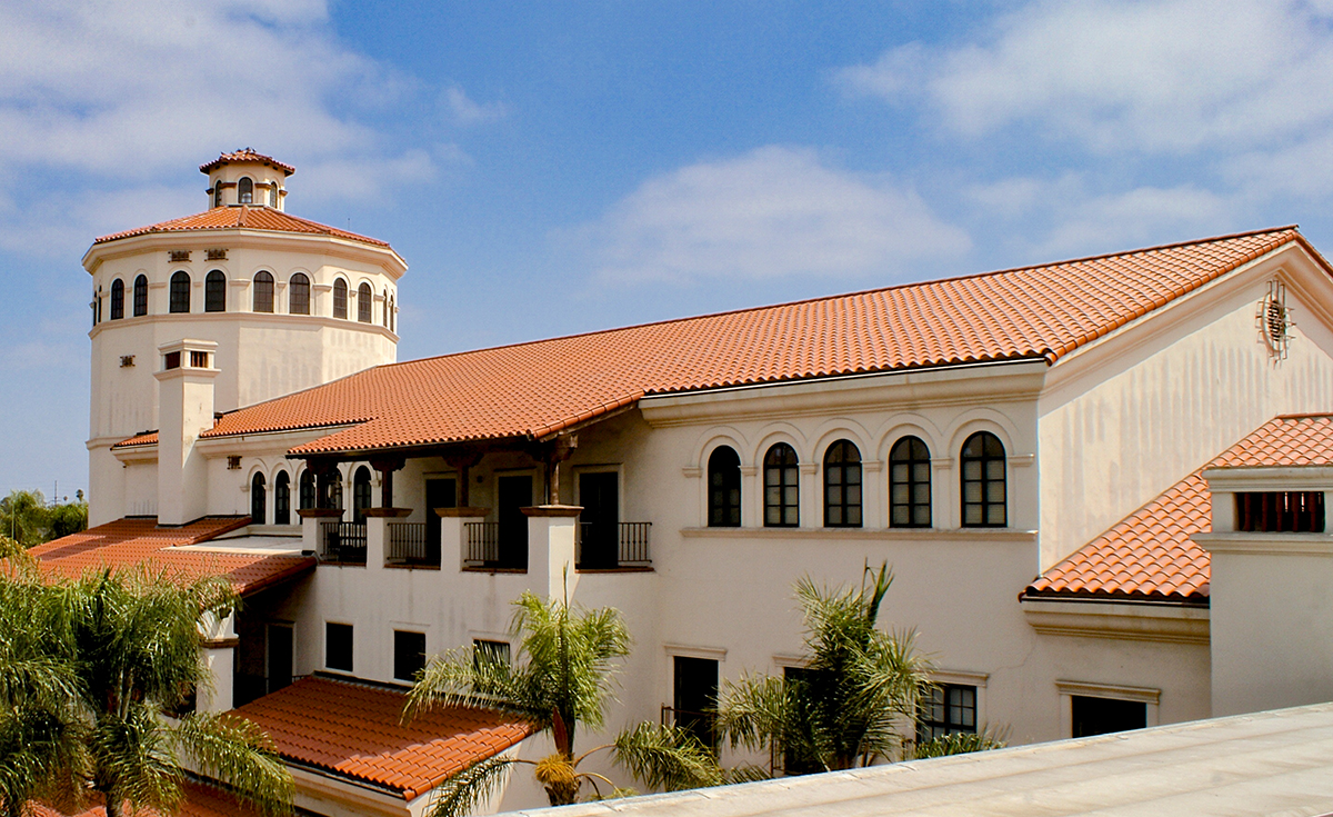 Top story view of Santa Ana Train Depot, Santa Ana, CA featuring One Piece S Mission Spanish style clay roof tile in F40 Natural Red.