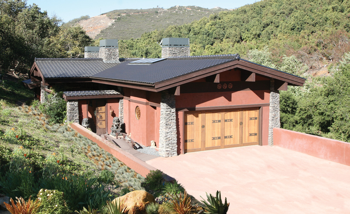oriental style clay roof tile in C23 Metallic Silver on home in Temecula, california.