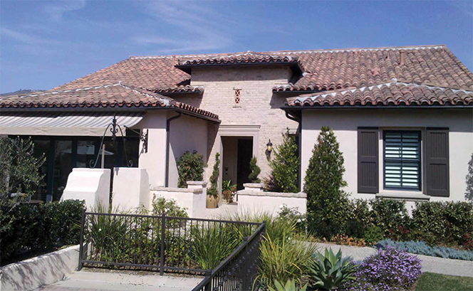 Classic S mission clay roof tile in B320-R Rustic Red Blend on home in Arista at the Crosby by Davidson Homes, Rancho Santa Fe, CA