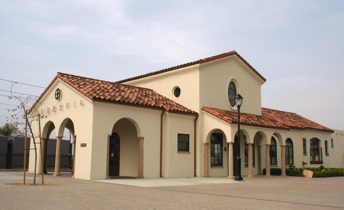 Monrovia Santa Fe Train Depot historical clay roof tile - 8 inch straight barrel pans incorporated with original historical clay roof tile