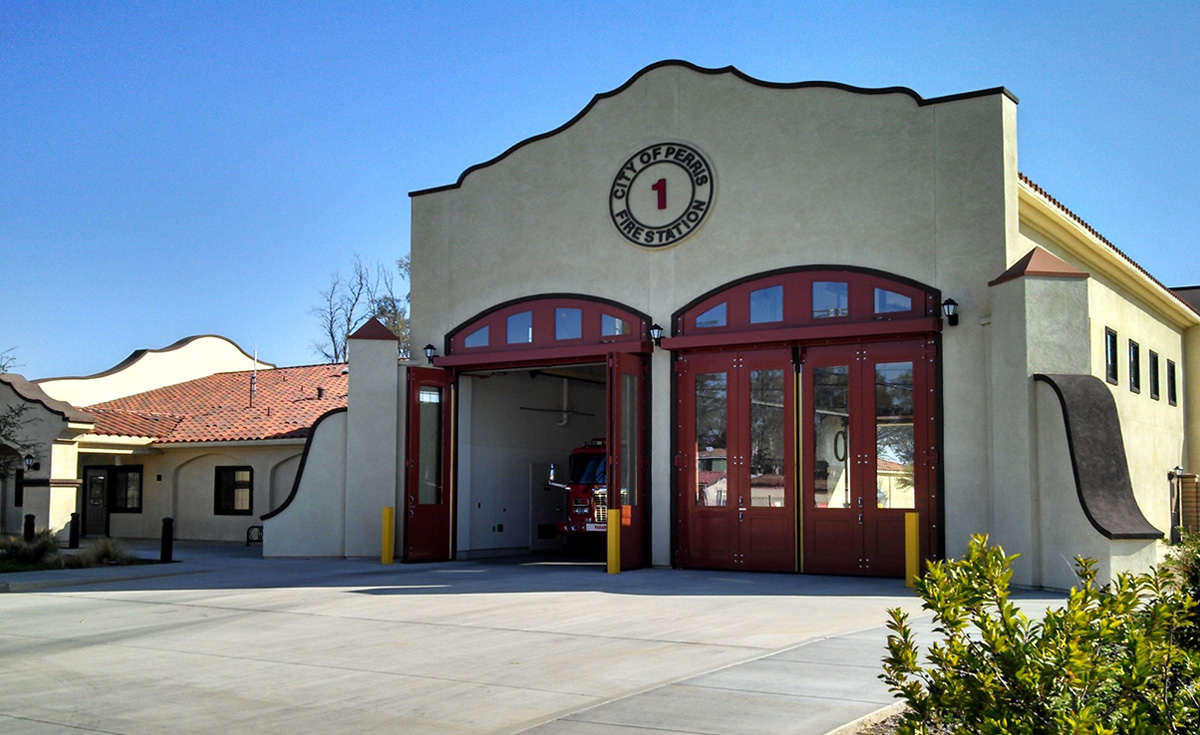 one piece s mission clay roof tile in B301 old mission blend on Fire Station, Perris, CA