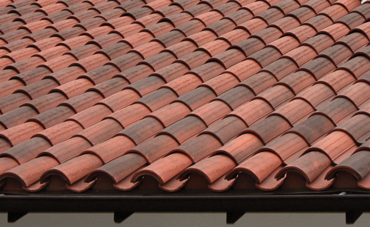 Classic "S" Mission Clay Roof Tile in B330-R Old Santa Barbara Blend Two Piece Eave Detail - Residence in Northern California