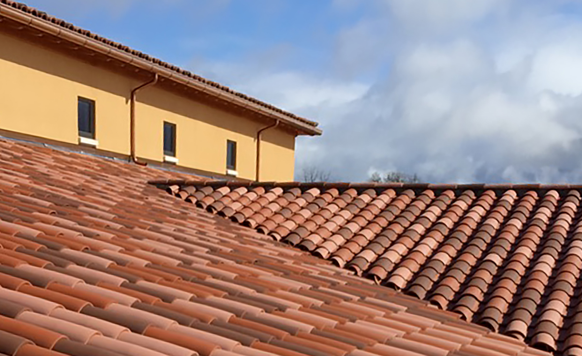 Corona Tapered Mission clay roof tile in custom blend on Domaine Serene Winery in Dayton Oregon