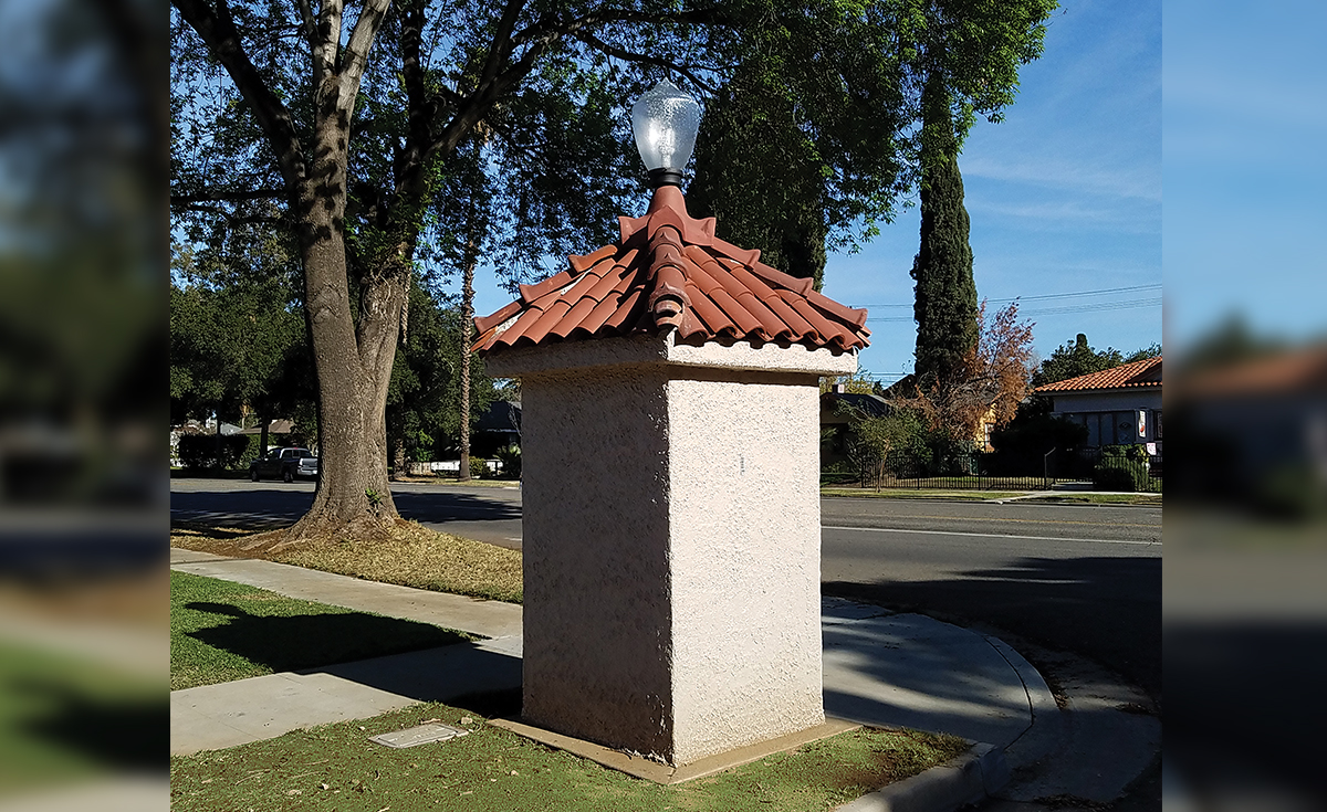 Wood Street Monuments historical clay roof tile in Riverside, CA - Accurate replica tile and four forked ridge created to match.