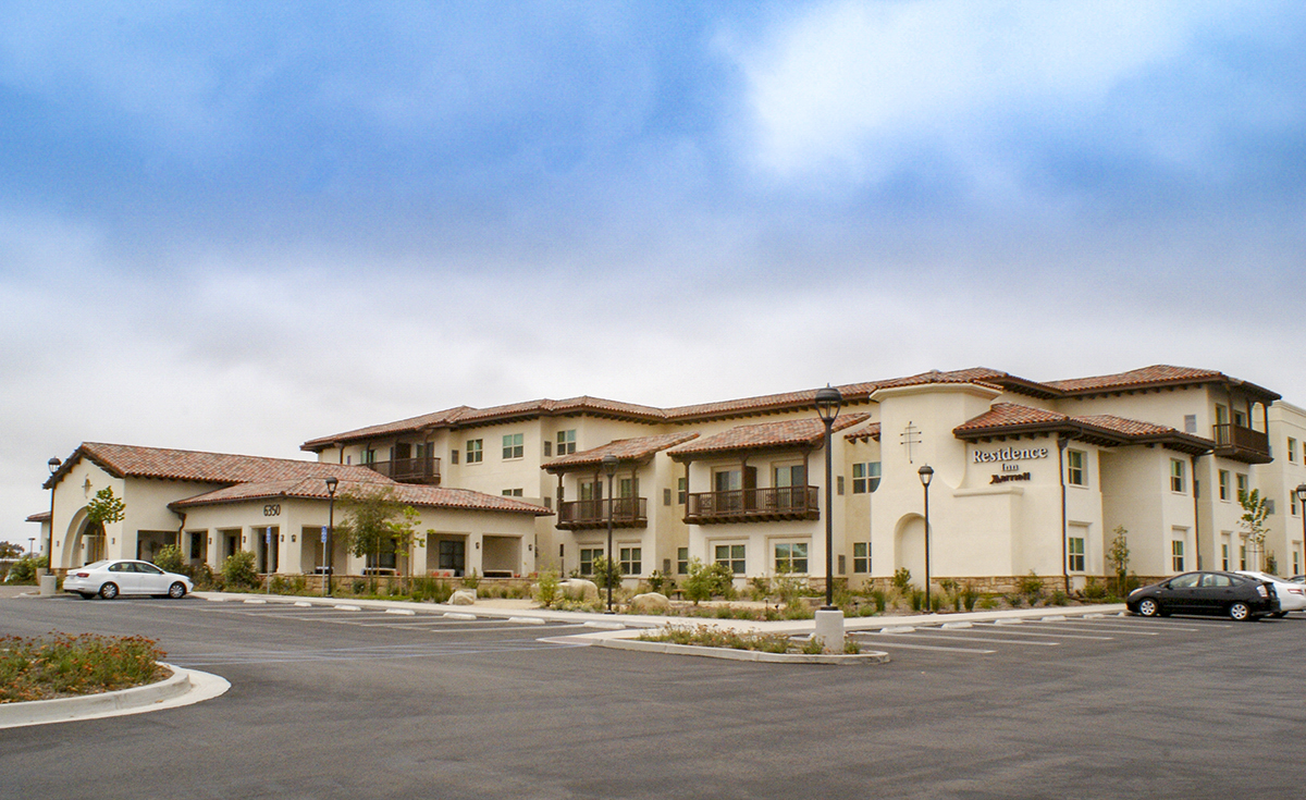 Corona Tapered mission two piece clay roof tile in CB447 Marriott Blend on Residence Inn hotel in Goleta, CA
