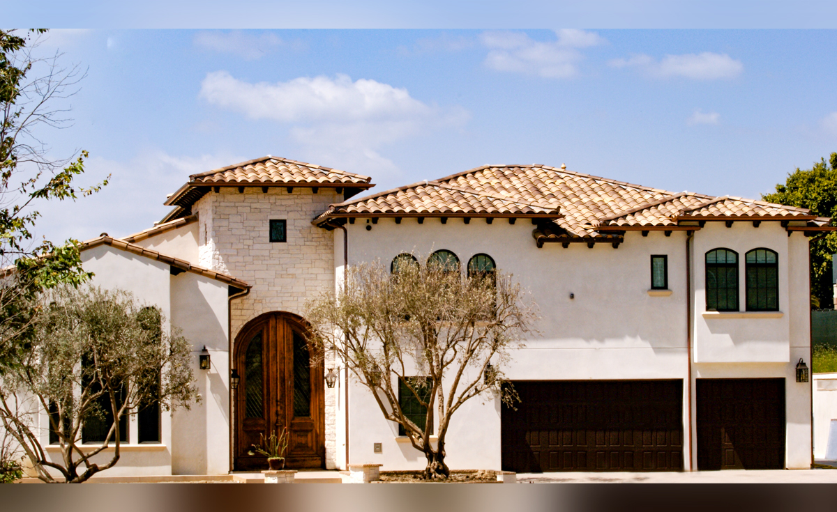 New home in Yorba Linda California featuring One Piece S Mission terra-cotta Spanish style clay roof tile in B334-R Rustic Ivory Blend