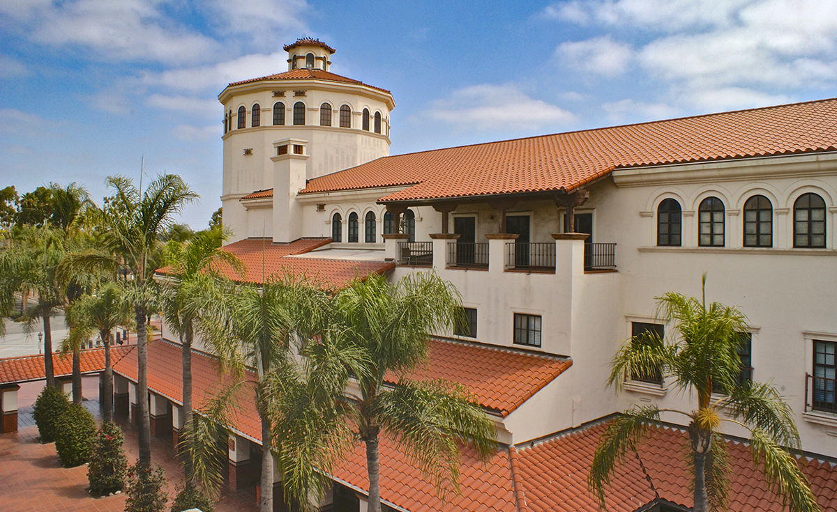 Top story view of Santa Ana Train Depot, Santa Ana, CA featuring One Piece S Mission Spanish style clay roof tile in F40 Natural Red.